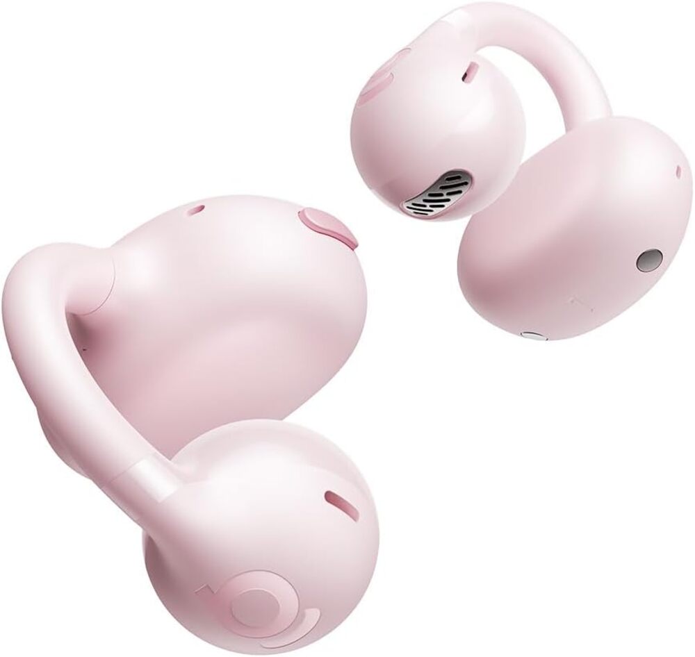 Baseus Bass BC1 Open-Ear True Wireless Earbuds in a beautiful pastel pink.